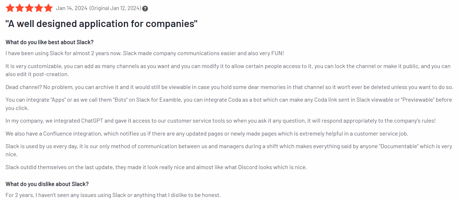 SaaS good review example