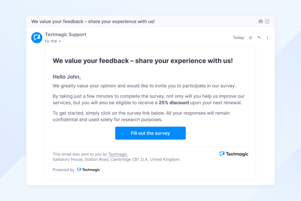 Textmagic email offering an incentive